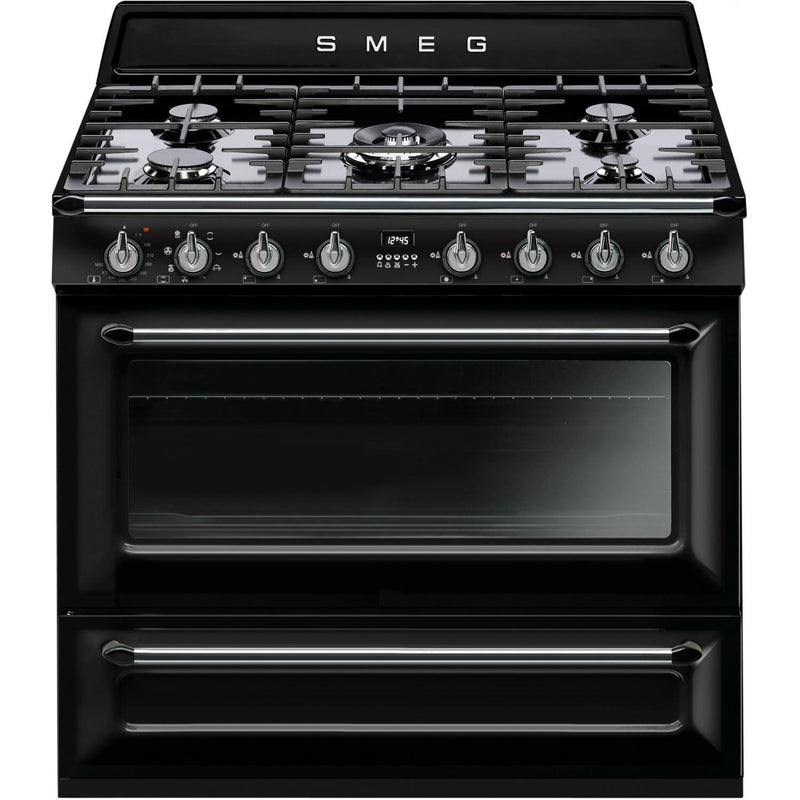 Smeg 36-inch Freestanding Dual-Fuel Range TRU90BL IMAGE 1