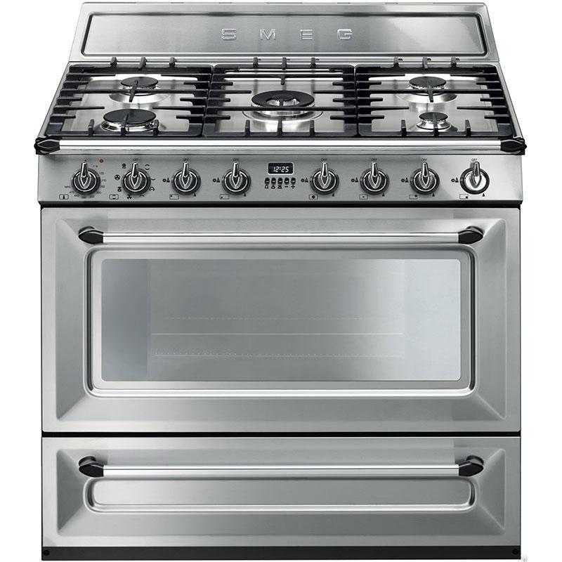 Smeg 36-inch Freestanding Dual-Fuel Range TRU90X IMAGE 1