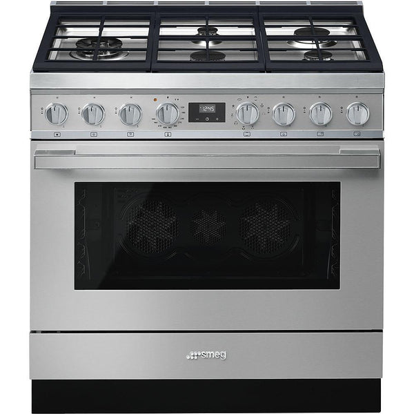 Smeg 36-inch Freestanding Dual-Fuel Range CPF36UGMX IMAGE 1