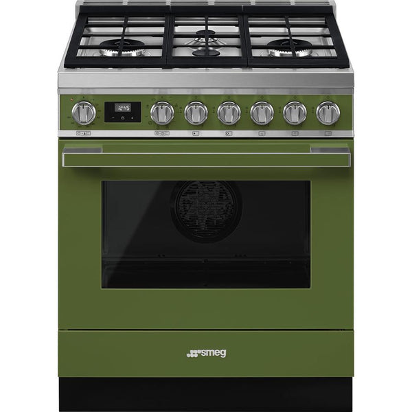 Smeg 30-inch Freestanding Dual-Fuel Range with True European Convection CPF30UGMOG IMAGE 1