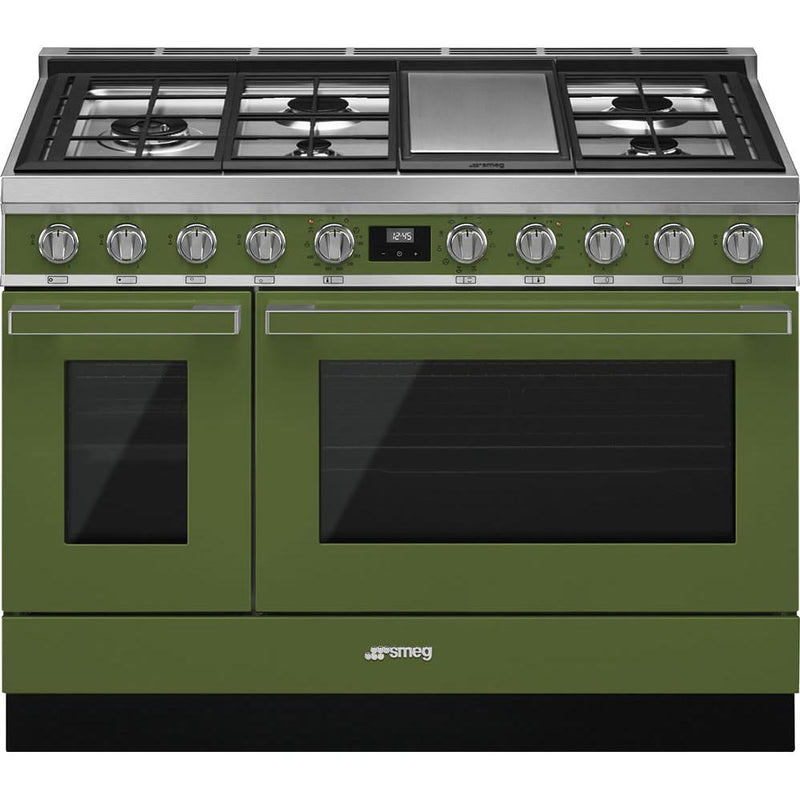 Smeg 48-inch Freestanding Dual-Fuel Range with True European Triple Convection CPF48UGMOG IMAGE 1