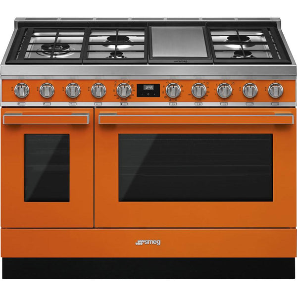 Smeg 48-inch Freestanding Dual-Fuel Range with True European Triple Convection CPF48UGMOR IMAGE 1