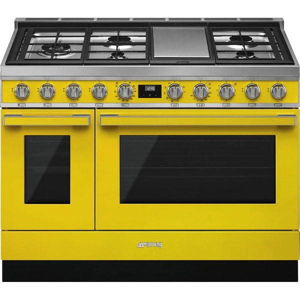 Smeg 48-inch Freestanding Dual-Fuel Range with True European Triple Convection CPF48UGMYW IMAGE 1