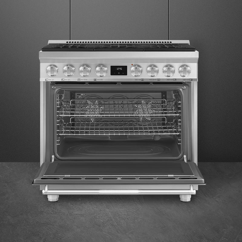 Smeg 36-inch Freestanding Dual Fuel Range with True European Convection SPR36UGMX IMAGE 2